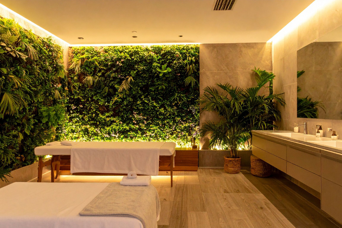 Fernwell studio interior with living plant wall